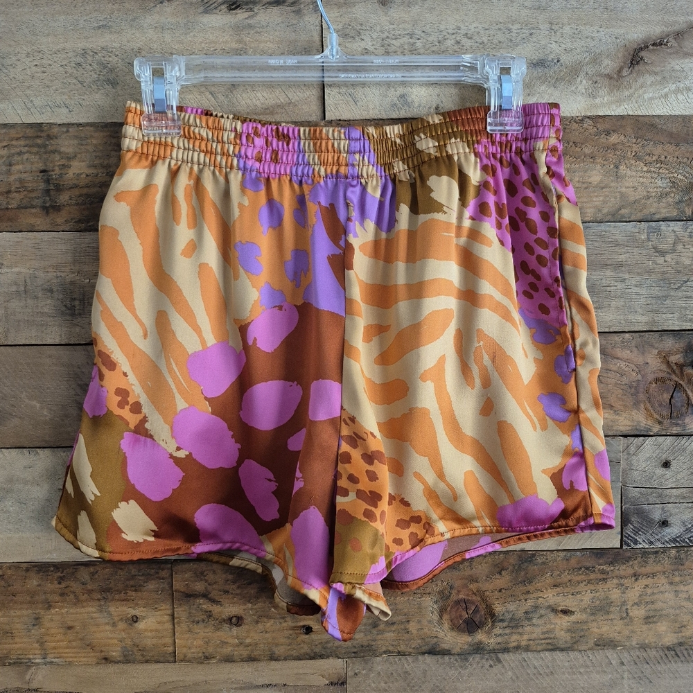 House Of Harlow 1960 Satin Shorts Multicolor Artsy Abstract Animal Print